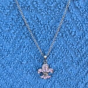 Cookie Lee Silvertone Flour De Les Elegant Pink Pendant Necklace